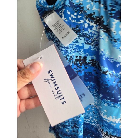 NWT Swimsuits for All Blue Black Print Built in Bra Blouson Tankini Top size 24 - Picture 3 of 6